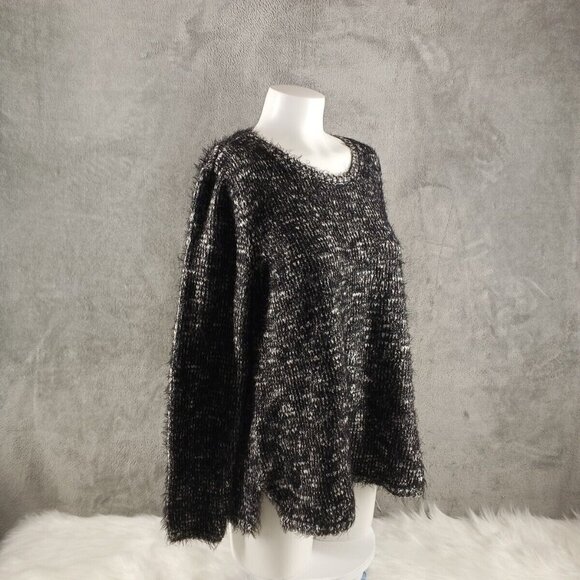 NWT STYLE&CO Soft Fuzzy Sweater XL(16-18) BLK/WHITE Metallic Crew Pullover - Picture 5 of 13